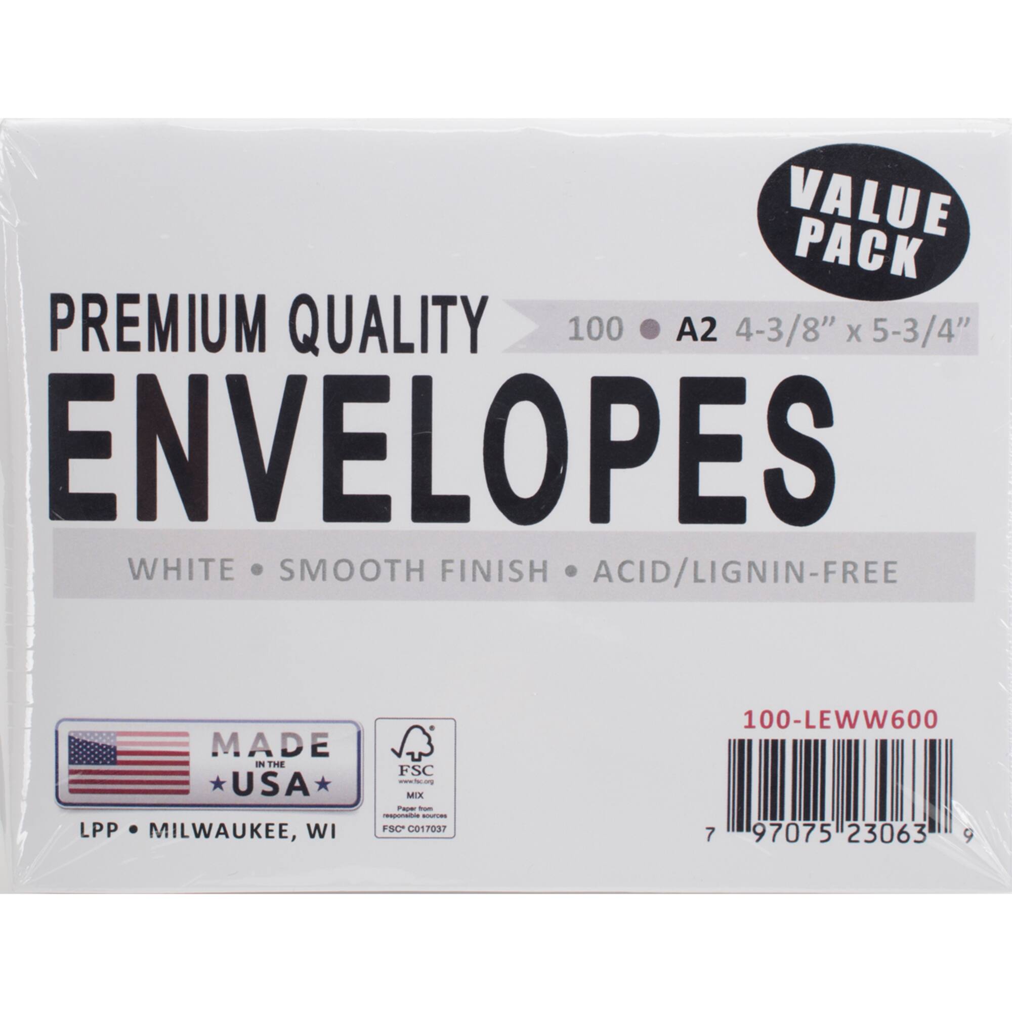 Leader Paper Products White A2 Envelopes, 100ct.